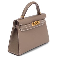 HERMES Etoupe Epsom piel MINI KELLY 20 SELLIER Bolso c Oro