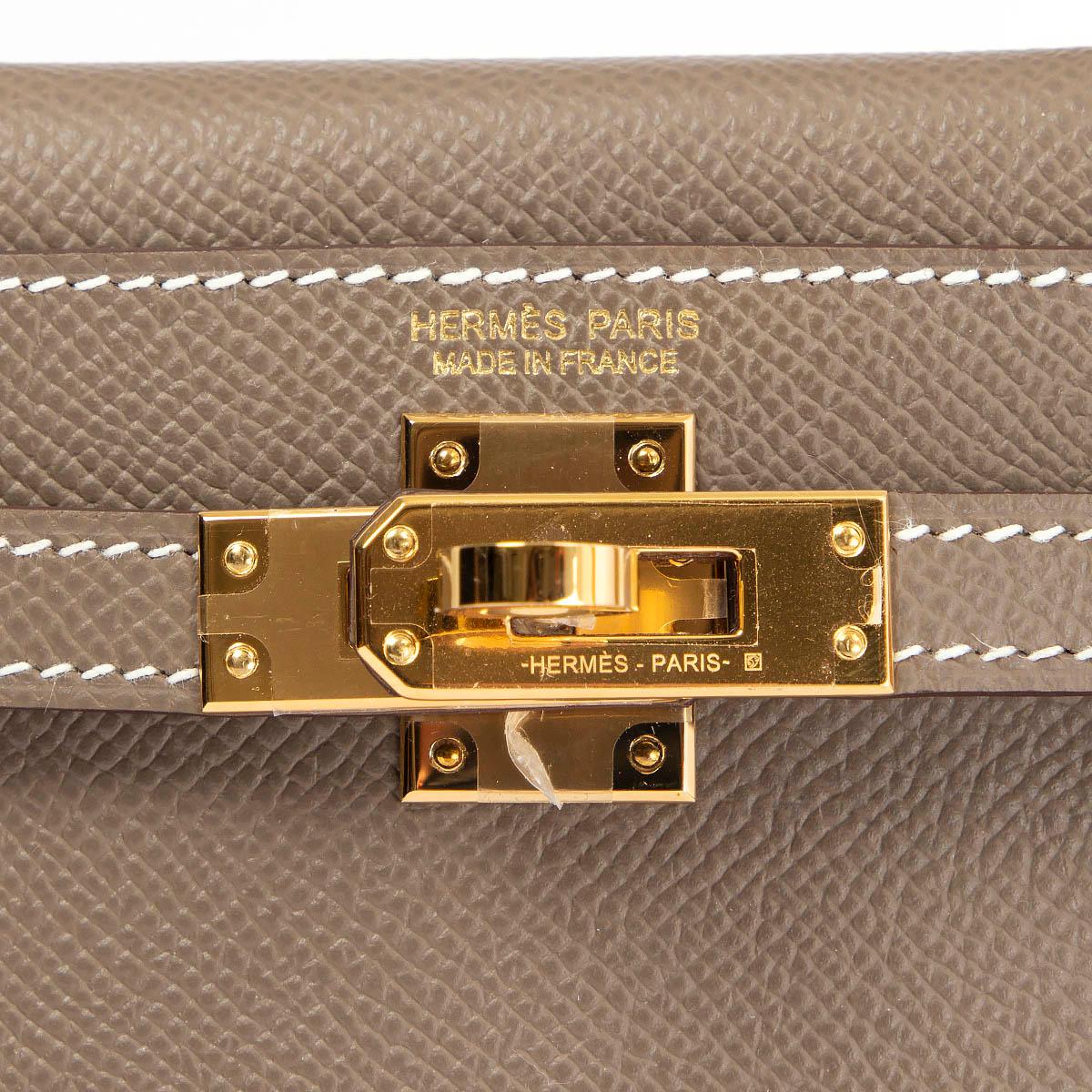 HERMES Etoupe Epsom leather MINI KELLY 20 SELLIER Bag w Gold In New Condition In Zürich, CH