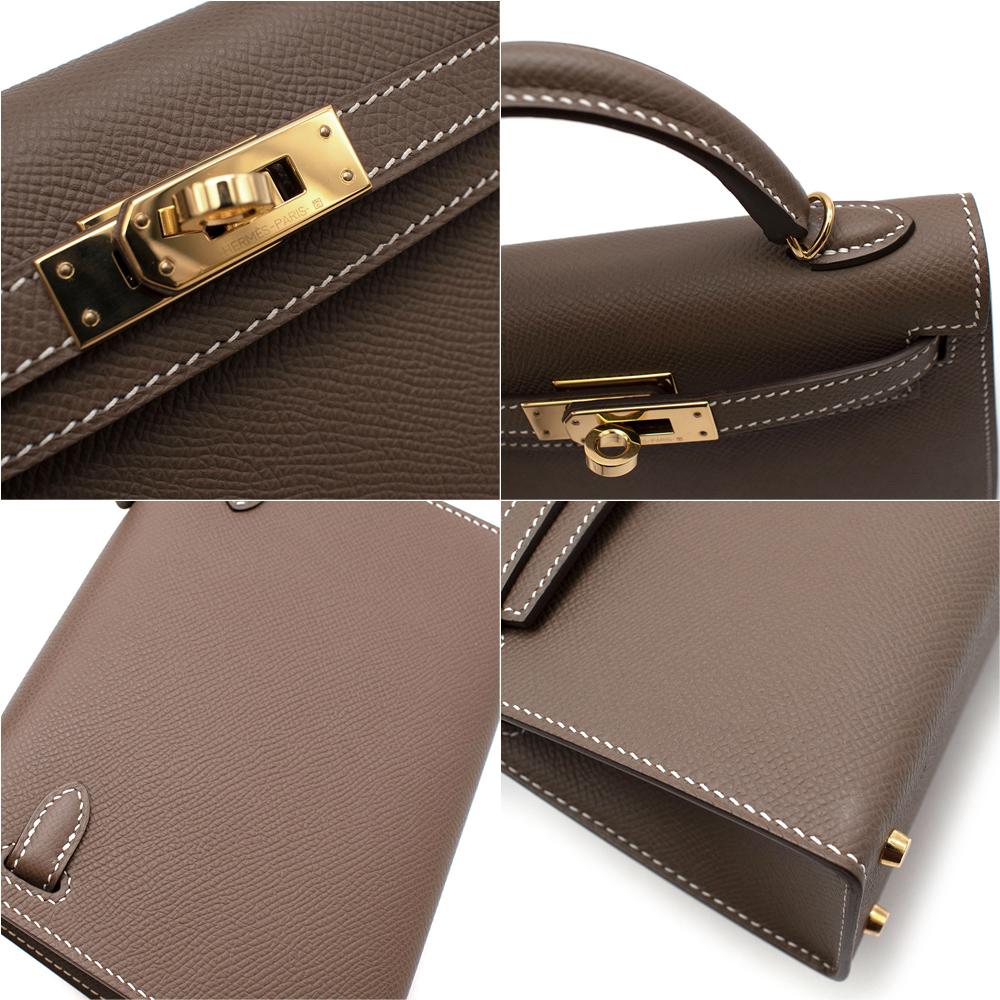 Brown Hermes Etoupe Epsom Leather Mini Kelly Sellier II GHW