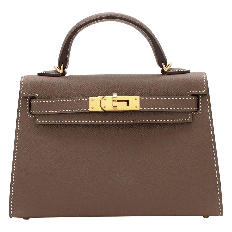 Hermes Etoupe Epsom Leather Mini Kelly Sellier II GHW