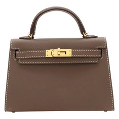 Hermes Etoupe Bittersalz Leder Mini Kelly Sellier II GHW