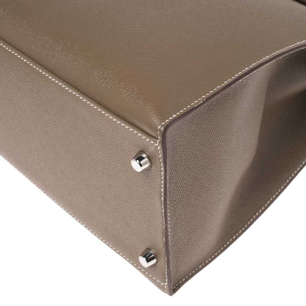 Hermes Etoupe Epsom Leather Palladium Hardware Kelly Sellier 35 Bag 10