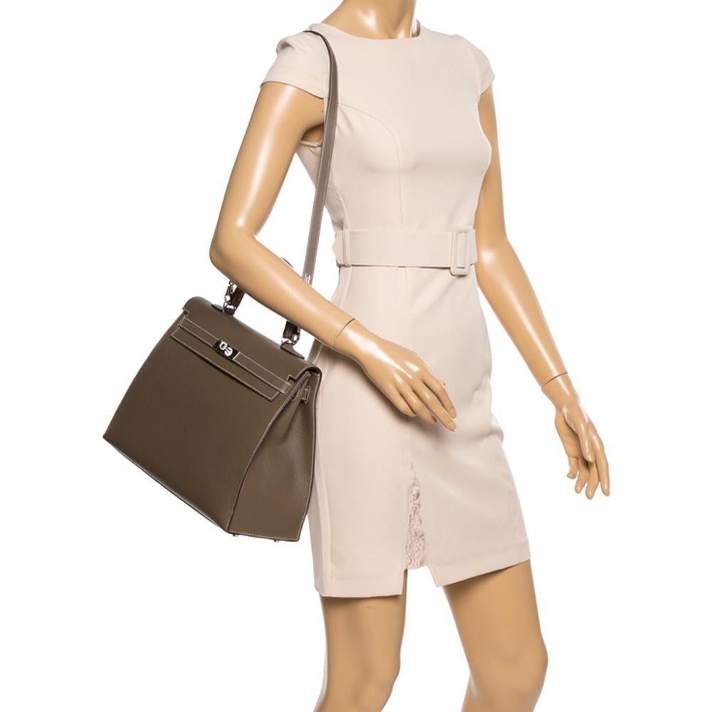 Brown Hermes Etoupe Epsom Leather Palladium Hardware Kelly Sellier 35 Bag