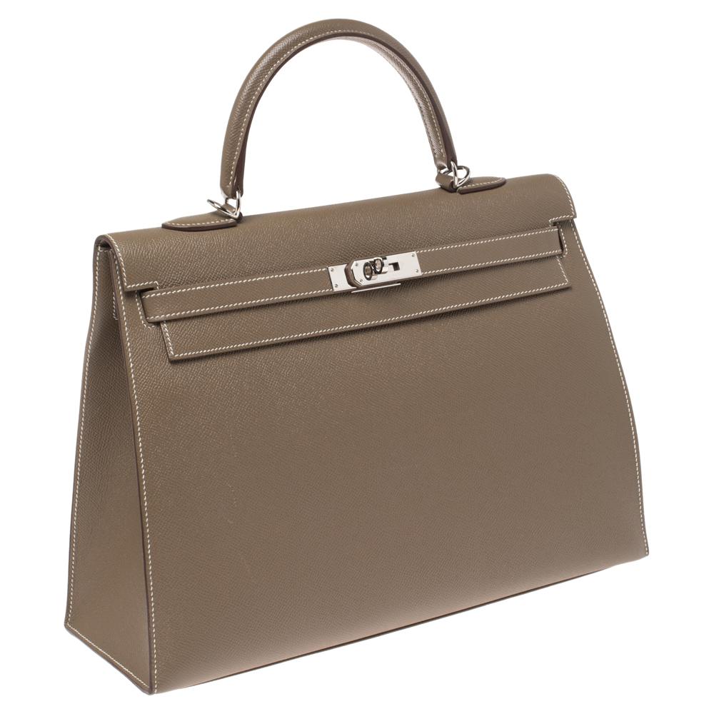 Hermes Etoupe Epsom Leather Palladium Hardware Kelly Sellier 35 Bag In Good Condition In Dubai, Al Qouz 2