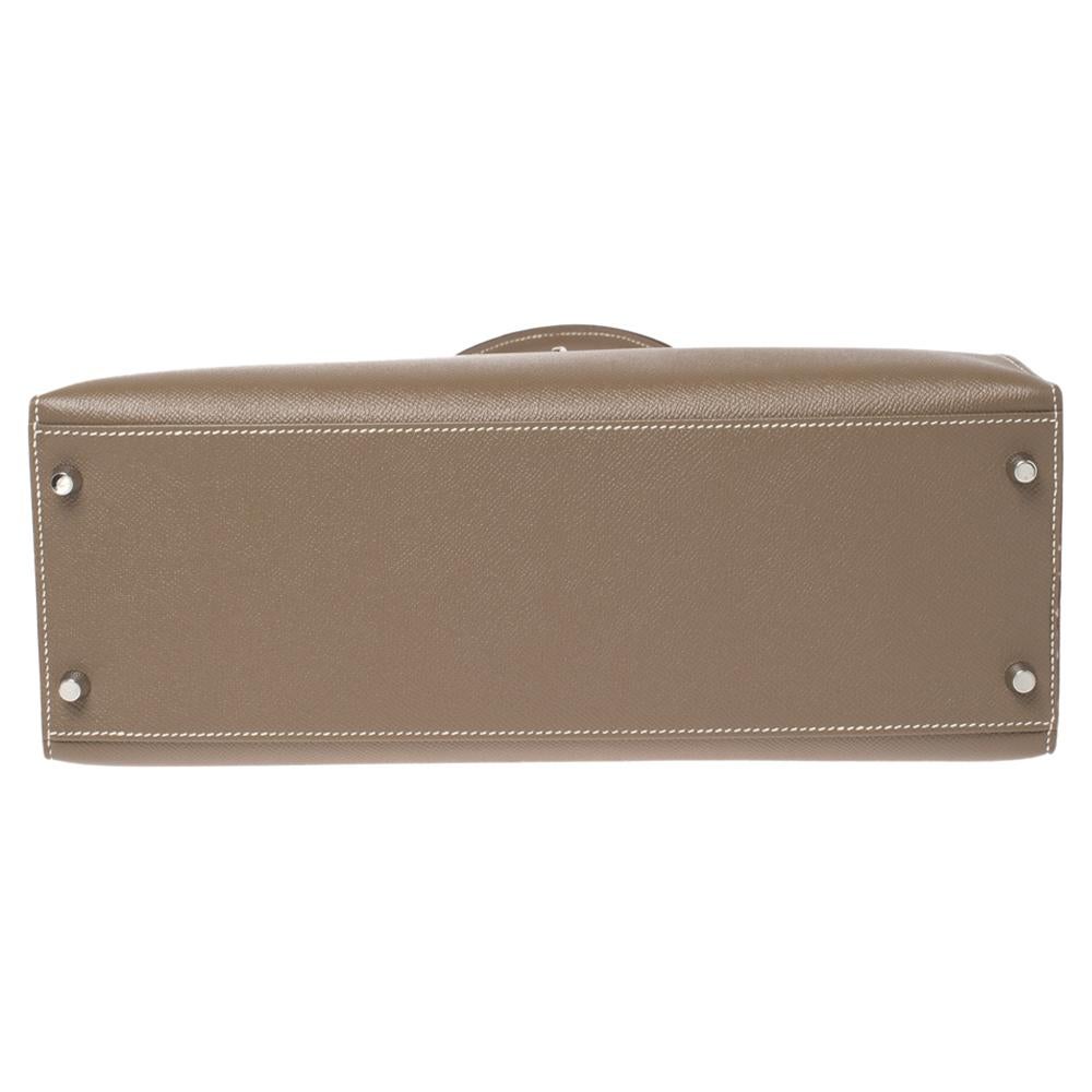 Women's Hermes Etoupe Epsom Leather Palladium Hardware Kelly Sellier 35 Bag