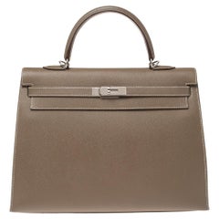 Hermes Etoupe Epsom Leather Palladium Hardware Kelly Sellier 35 Bag