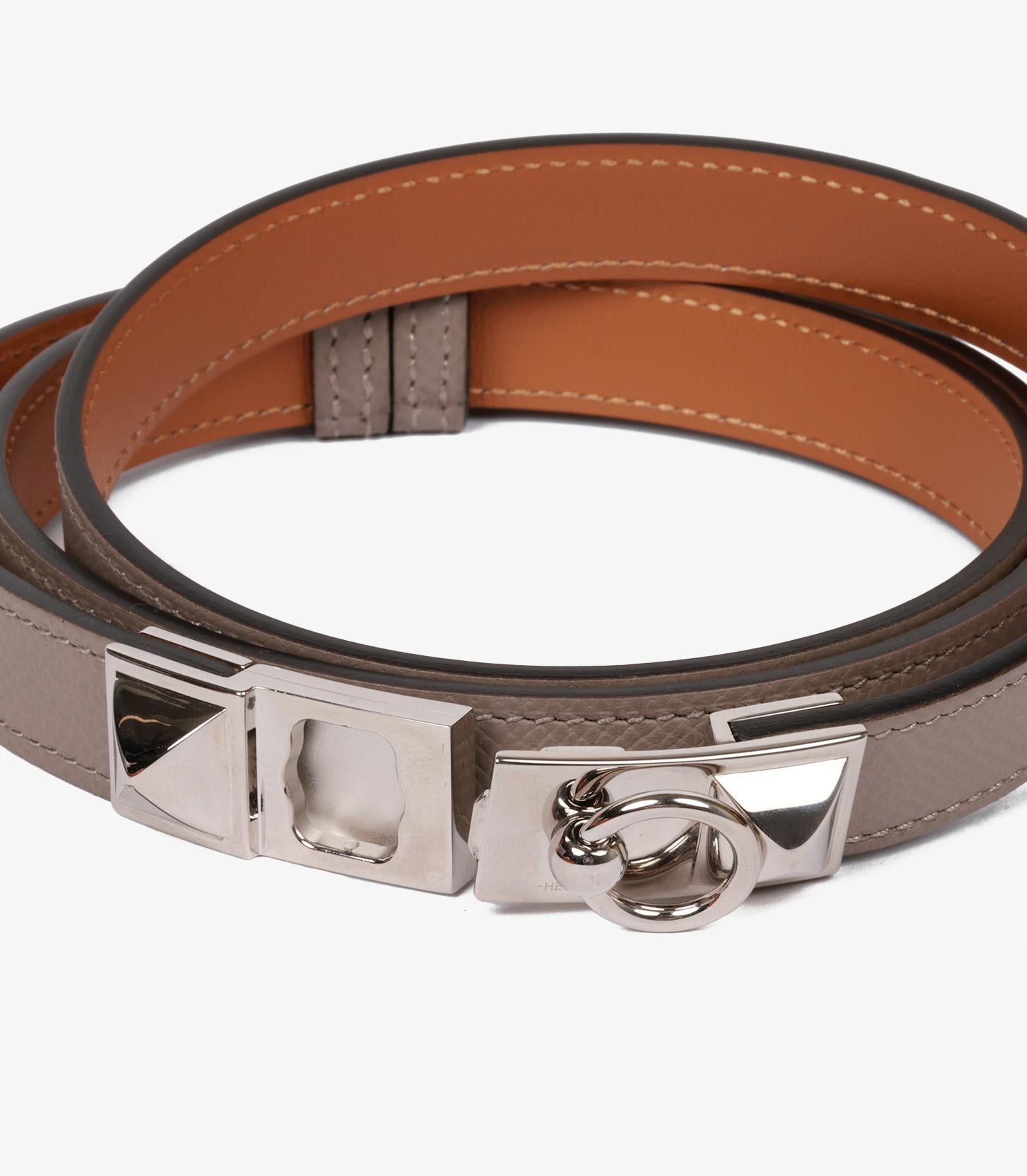 Hermès Etoupe Epsom Leather Rivale 18 Belt In Excellent Condition In Bishop's Stortford, Hertfordshire