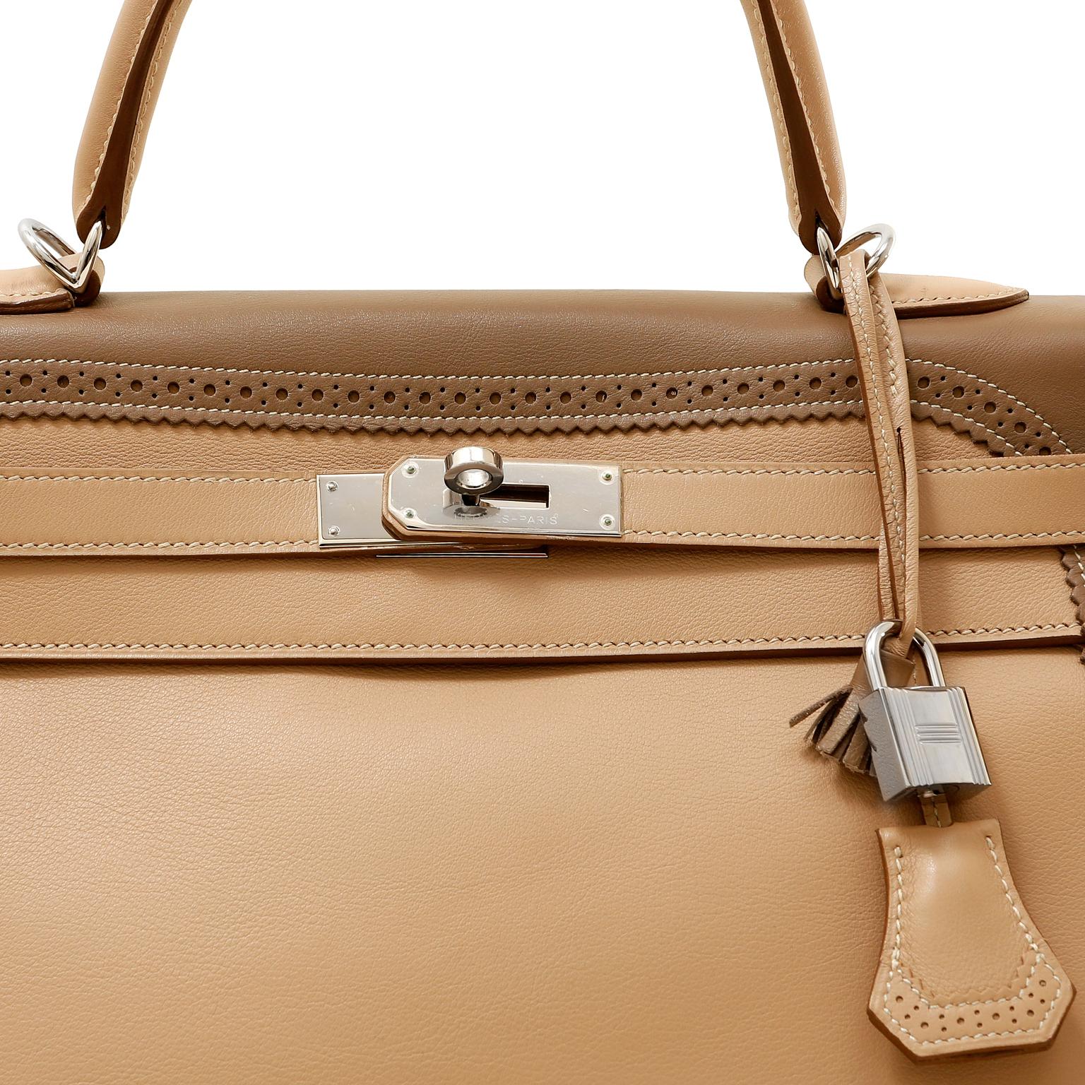  Hermès Etoupe Etain Swift Ghillies 35 cm Limited Edition Kelly Bag Excellent état - En vente à Palm Beach, FL