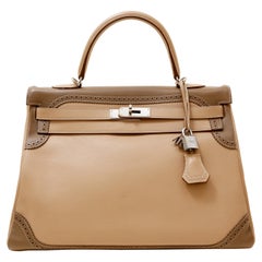 Bolso Kelly Hermès Etoupe Etain Swift Ghillies 35 cm Edición Limitada
