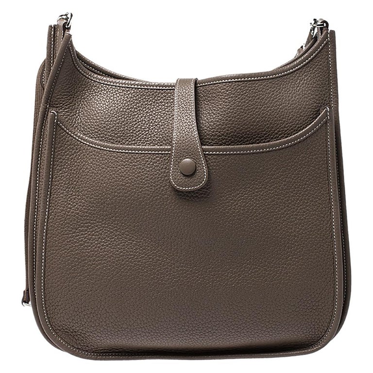 Hermes Etoupe Grey Clemence Leather Evelyne III GM Bag For Sale at 1stDibs