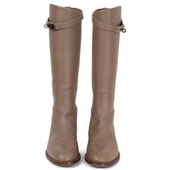 HERMES Etoupe grey leather JUMPING Riding Boots Shoes 39.5