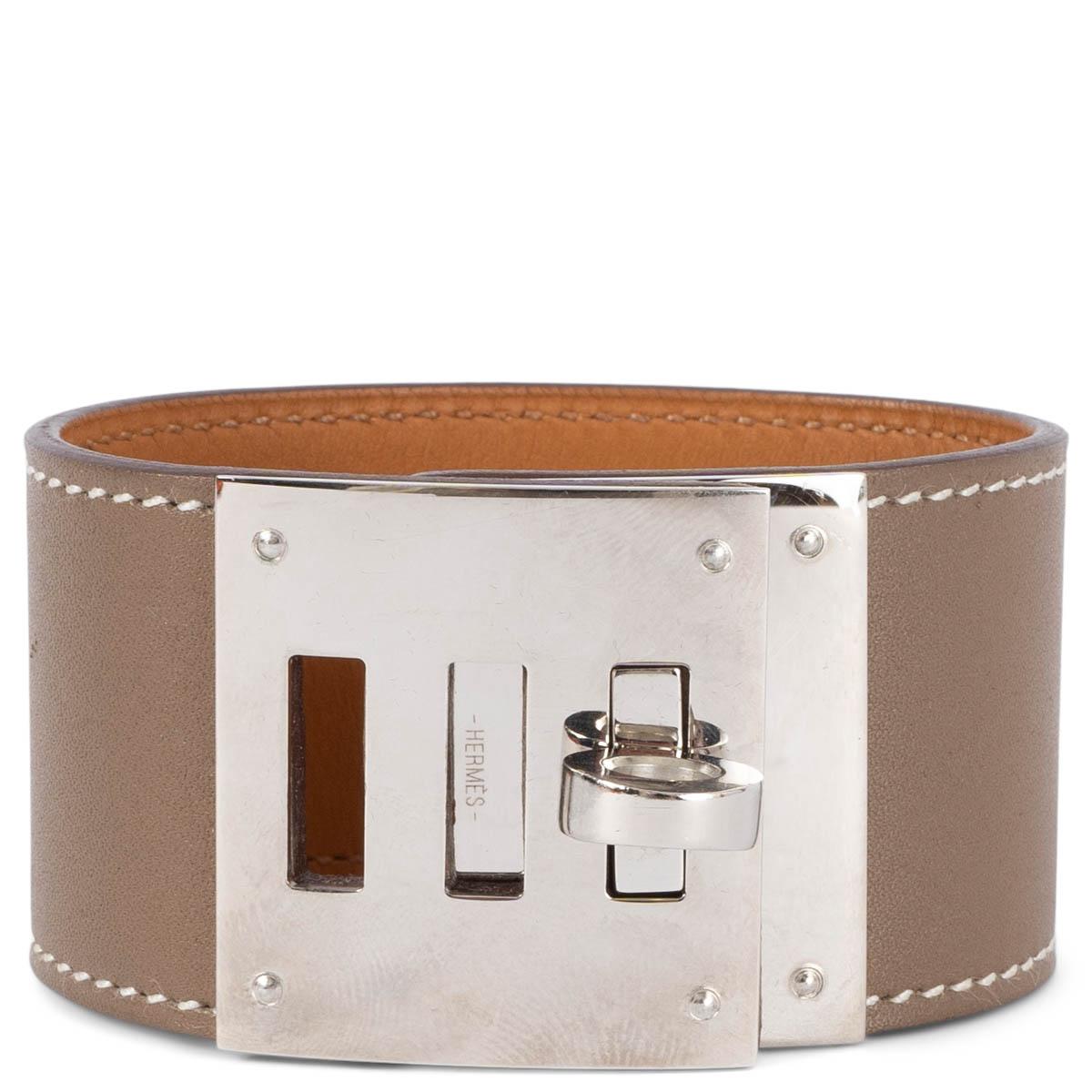 HERMES Etoupe grey Swift leather KELLY DOG EXTREME Cuff Bracelet S For Sale