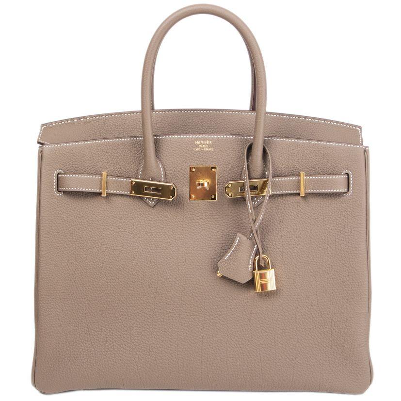 HERMES Etoupe grey Togo leather & Gold BIRKIN 35 Bag In New Condition In Zürich, CH