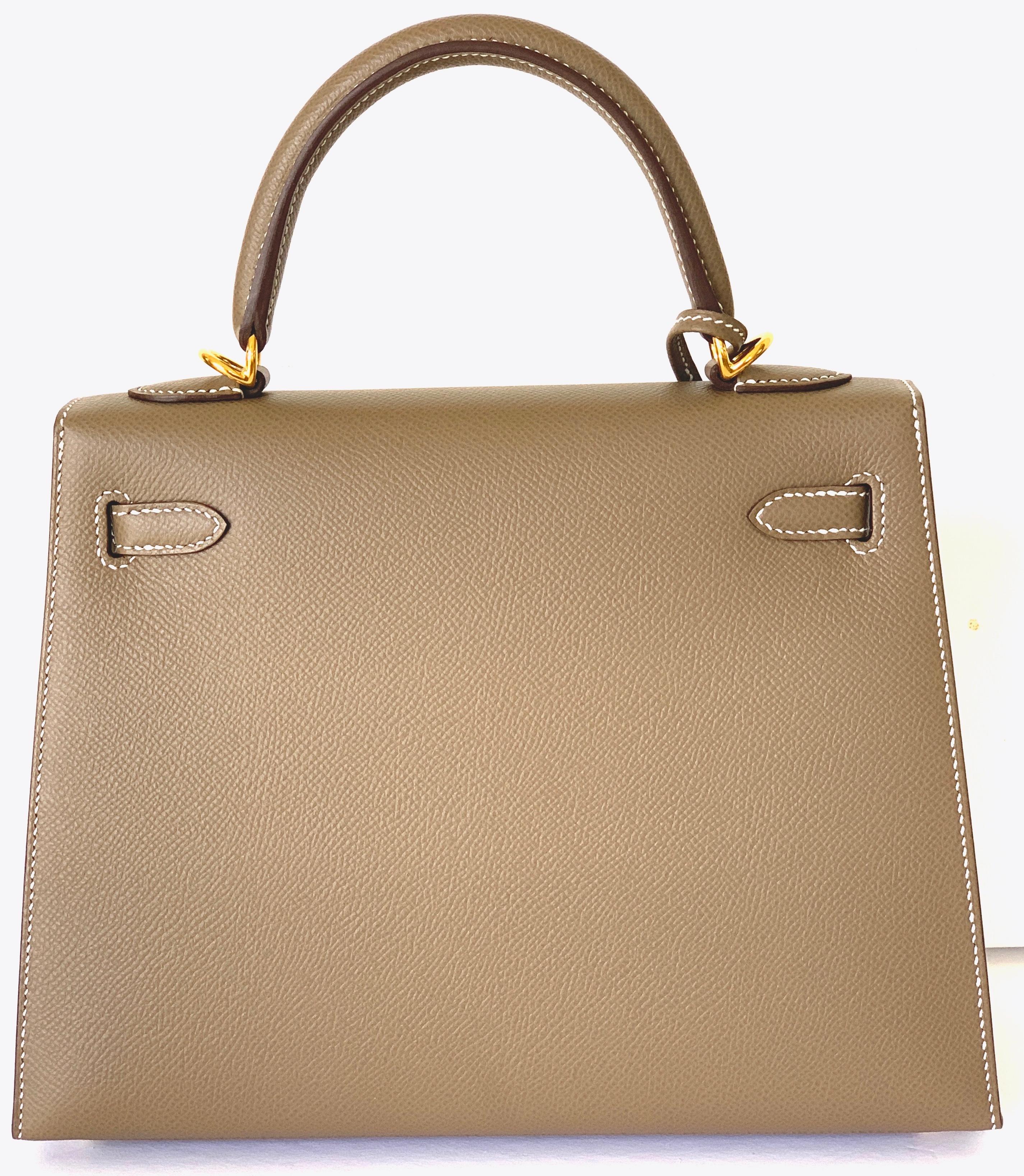 Hermes Etoupe Kelly 25  Epsom Sellier Bag Gold Hardware 3