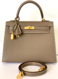 Hermes Etoupe Kelly 25  Epsom Sellier Bag Gold Hardware