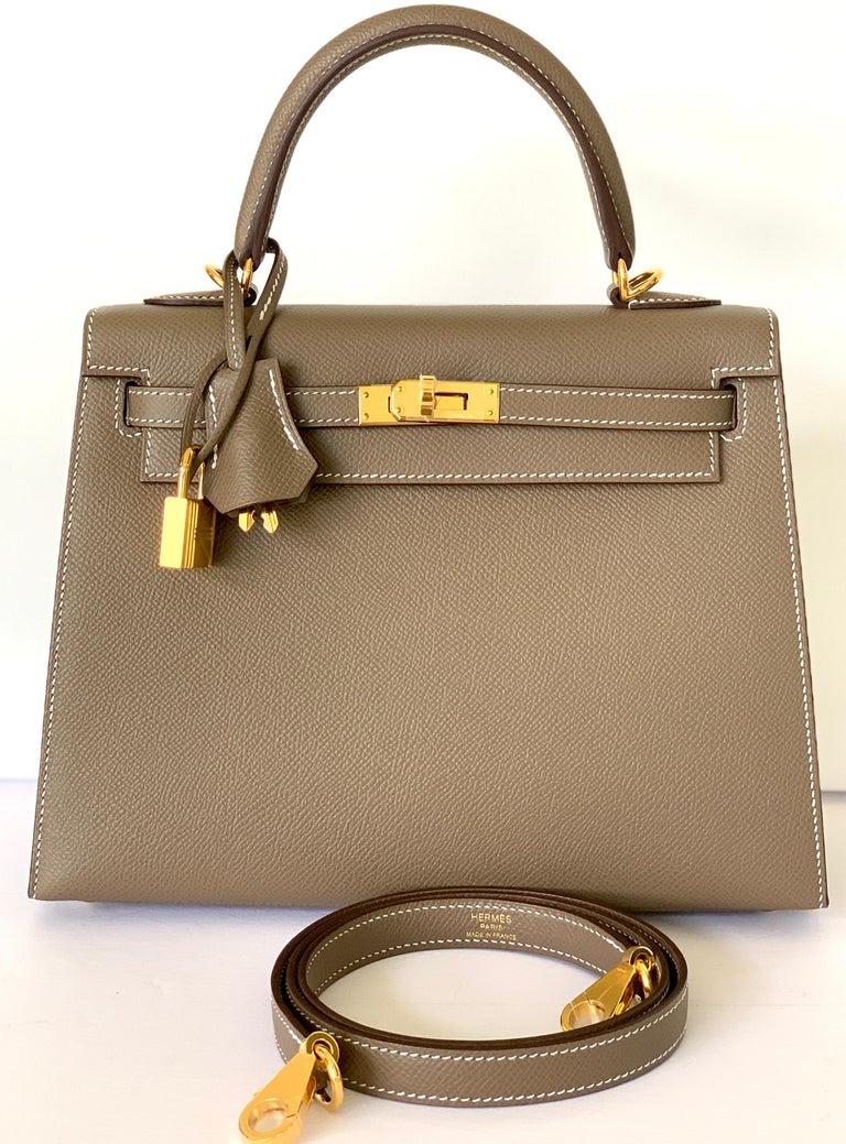 Hermes Kelly 25 Sellier Bag Etoupe Epsom Leather with Gold