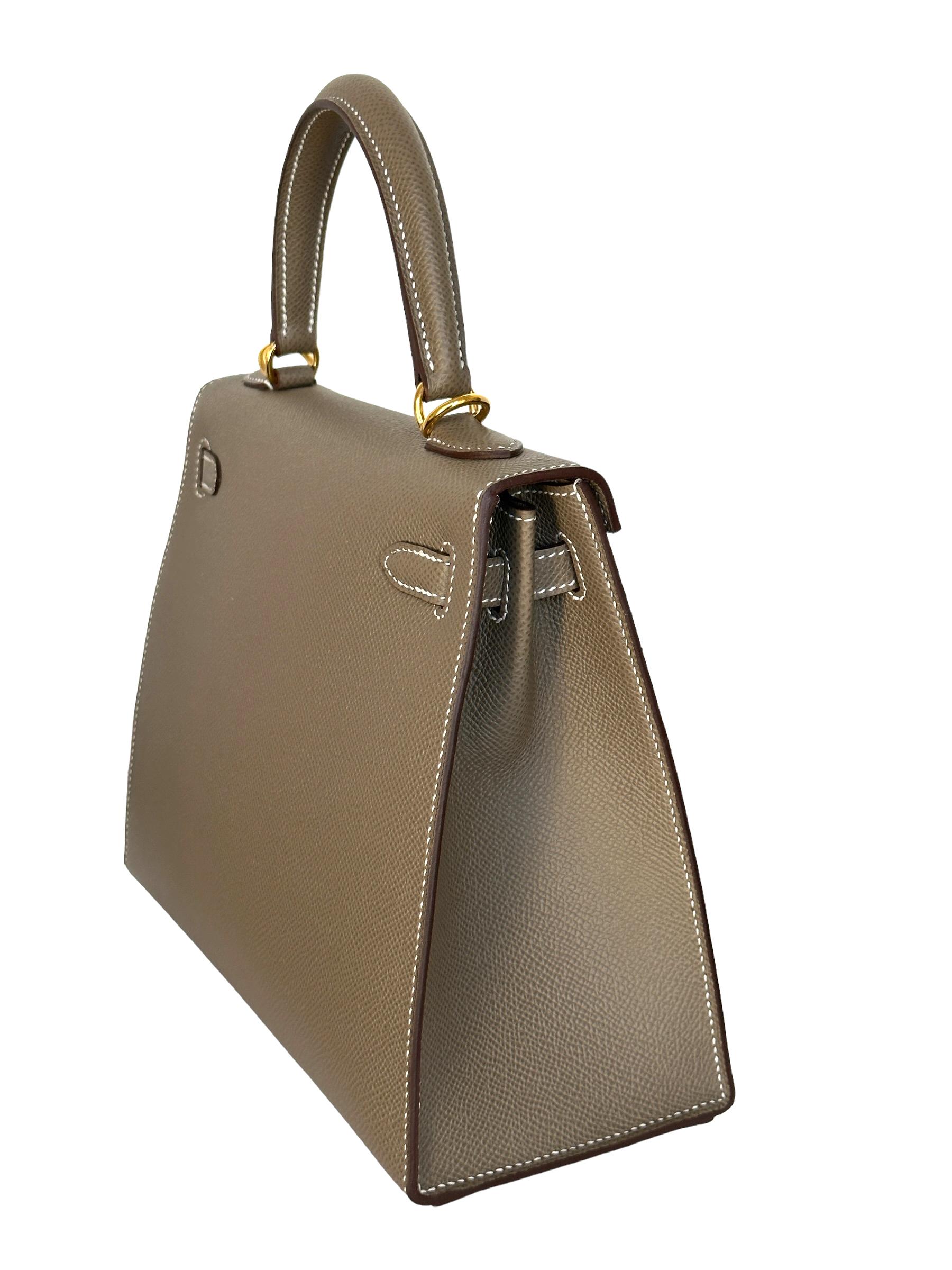 Femenino o masculino Hermes Etoupe Kelly 25  Bolso Epsom Sellier Herrajes Dorados en venta