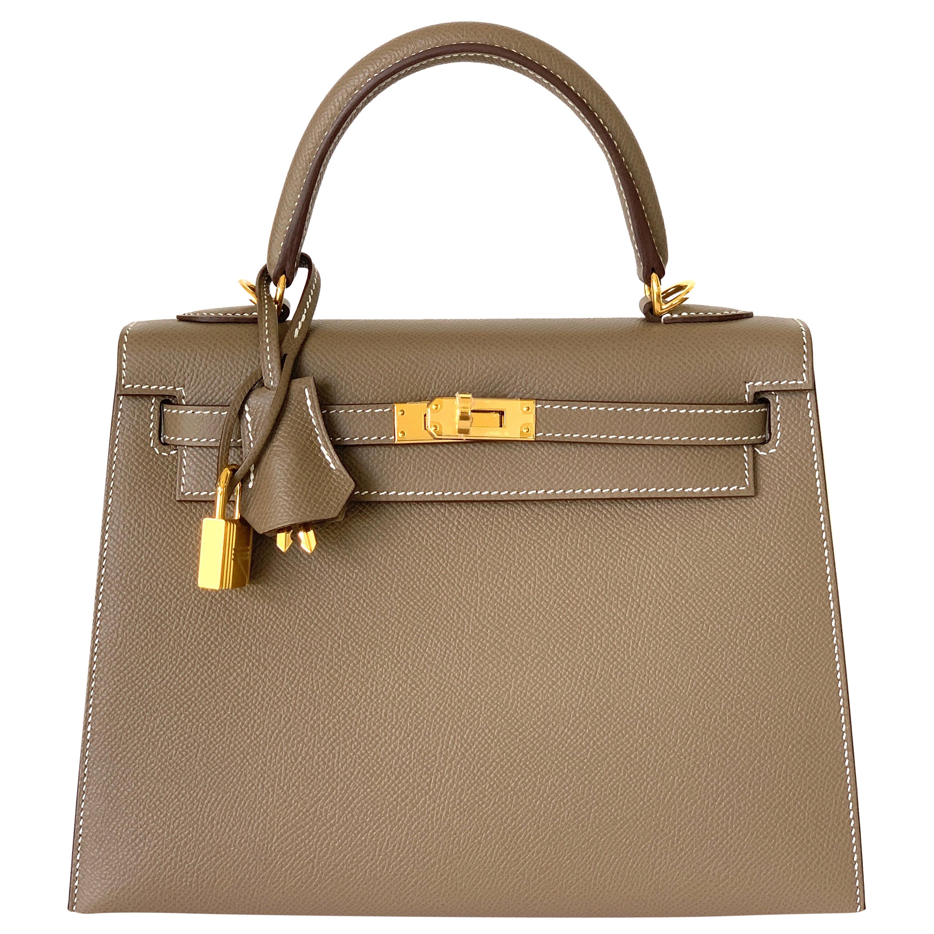 Hermes Etoupe Kelly 25  Epsom Sellier Bag Gold Hardware