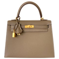 Hermes Etoupe Kelly 25 Epsom Sellier Tasche Gold Hardware