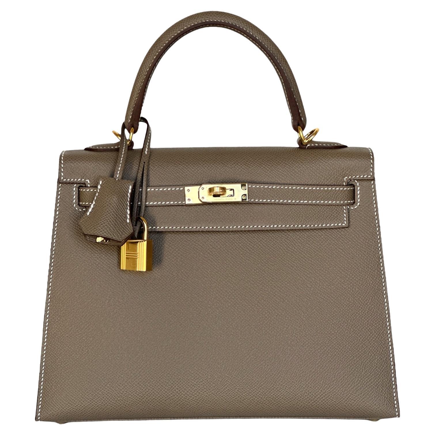 Hermes Etoupe Kelly 25  Bolso Epsom Sellier Herrajes Dorados