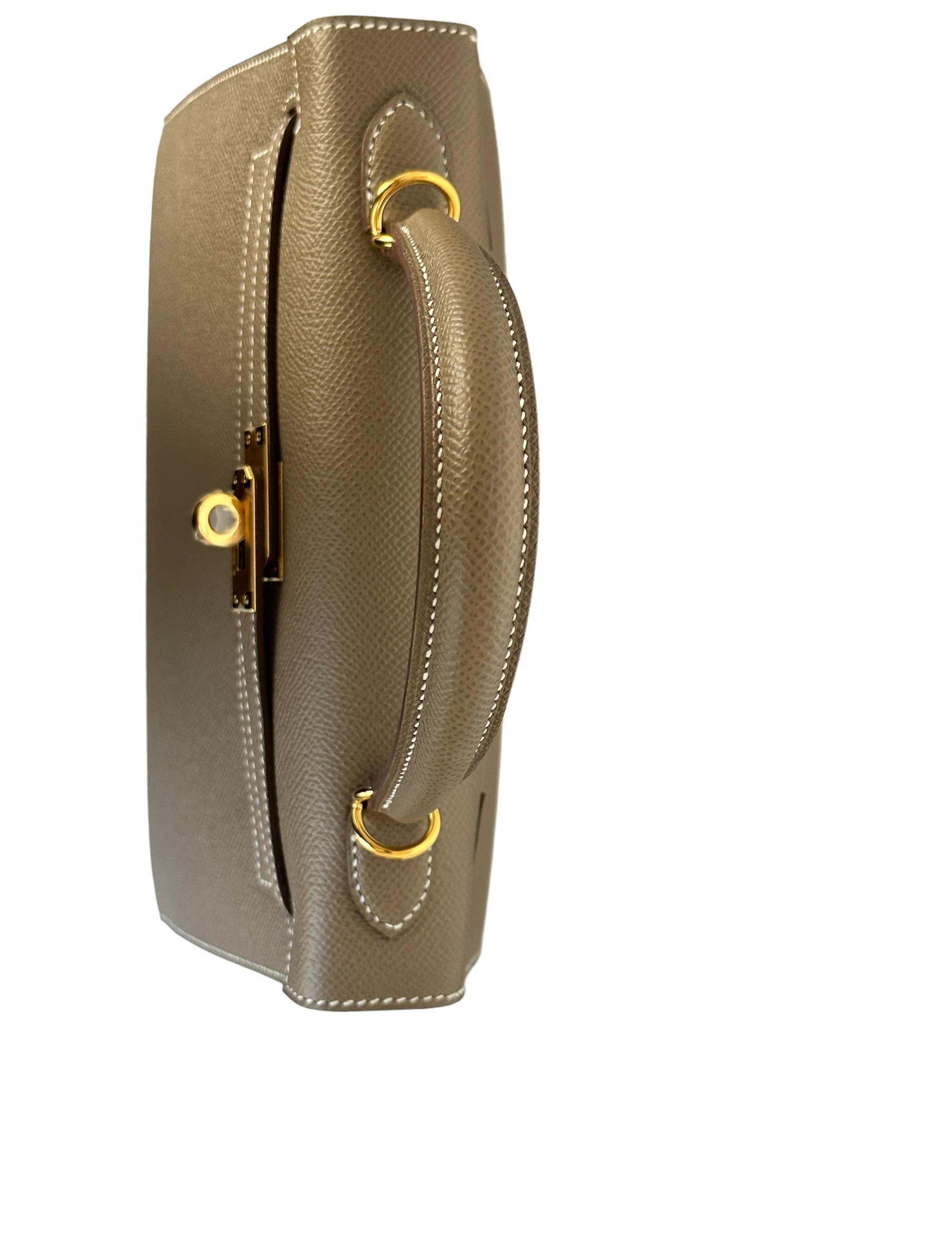 Women's or Men's Hermes Etoupe Kelly 25  Epsom Sellier Bag Gold Hardware U 