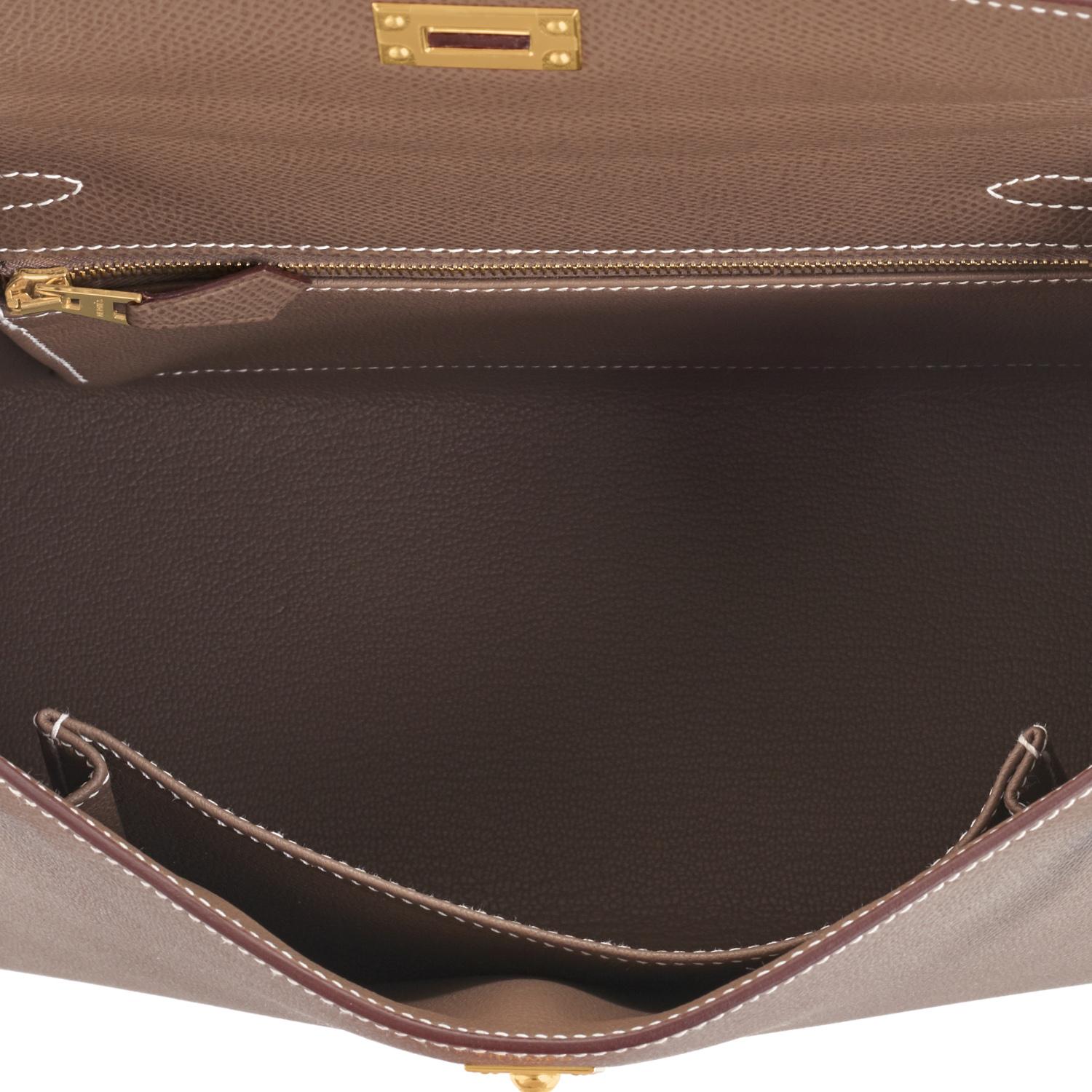 Women's Hermes Etoupe Kelly 25cm Gold Hardware Sellier Shoulder Bag Z Stamp, 2021