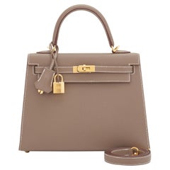 Hermes Etoupe Kelly 25cm Gold Hardware Sellier Shoulder Bag Z Stamp, 2021