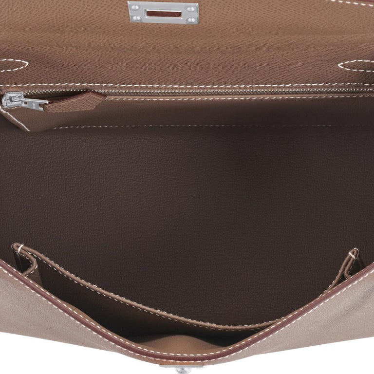 Hermes Etoupe Kelly 25cm Sellier Shoulder Bag Palladium Z Stamp, 2021 For Sale 3
