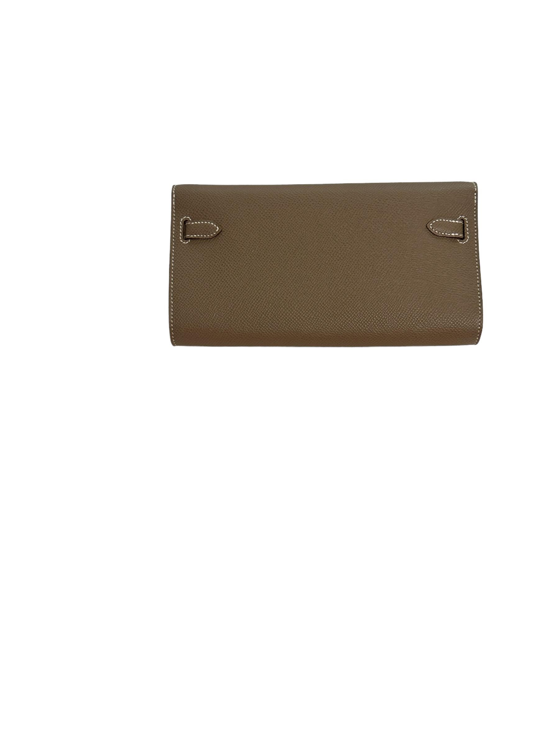 Hermes Etoupe Kelly To Go Bag Wallet Epsom Gold Hardware New Strap 6