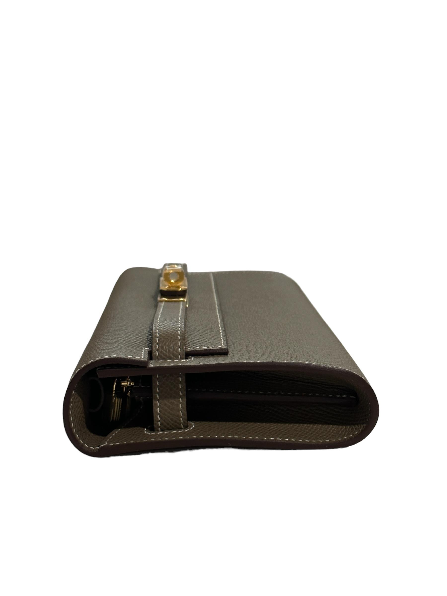 Hermes Etoupe Kelly To Go Bag Wallet Epsom Gold Hardware New Strap 3