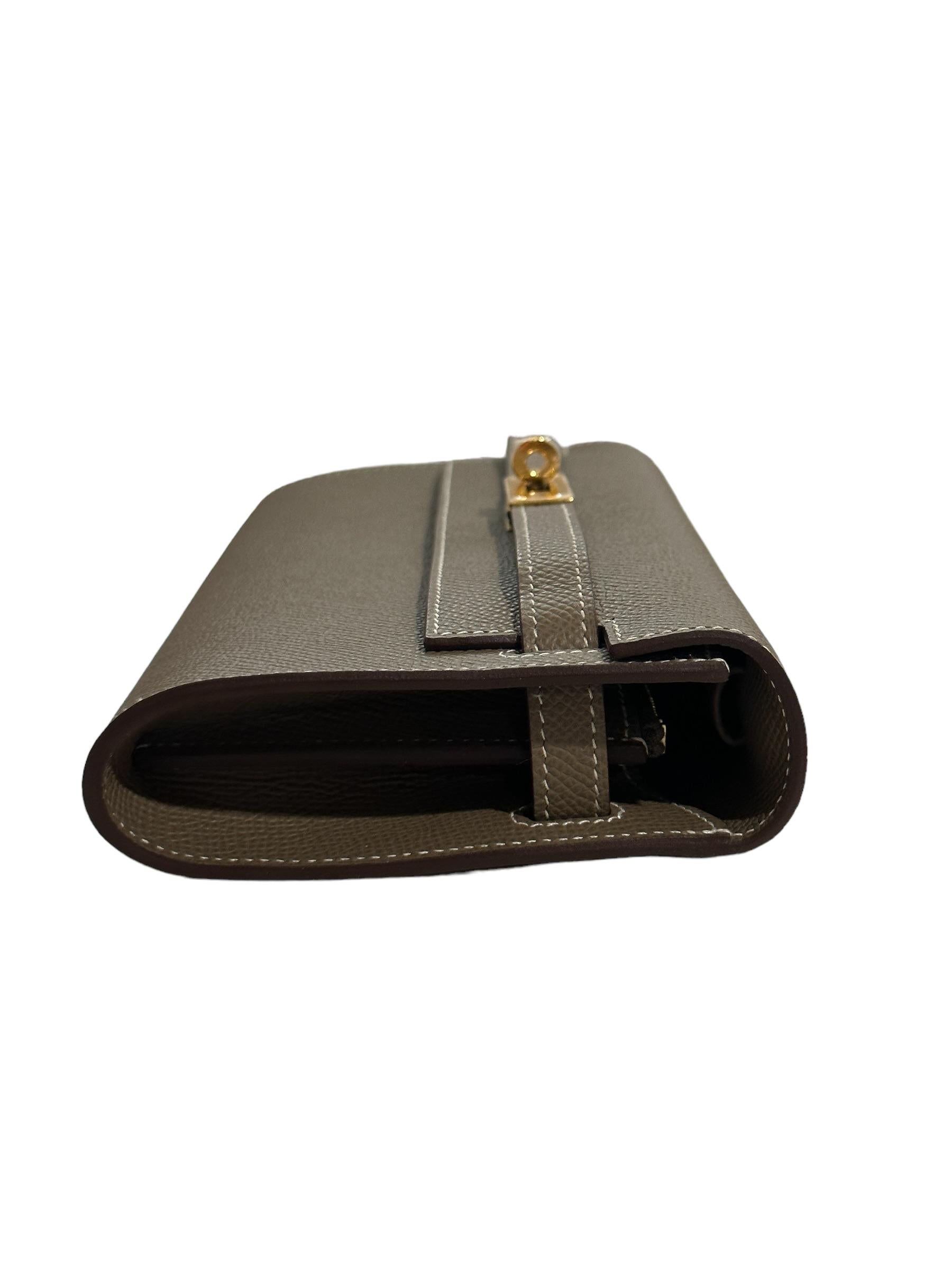 Hermes Etoupe Kelly To Go Bag Wallet Epsom Gold Hardware New Strap 4