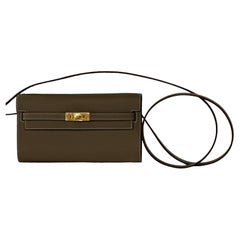 Hermes Etoupe Kelly To Go Bag Wallet Epsom Gold Hardware New Strap