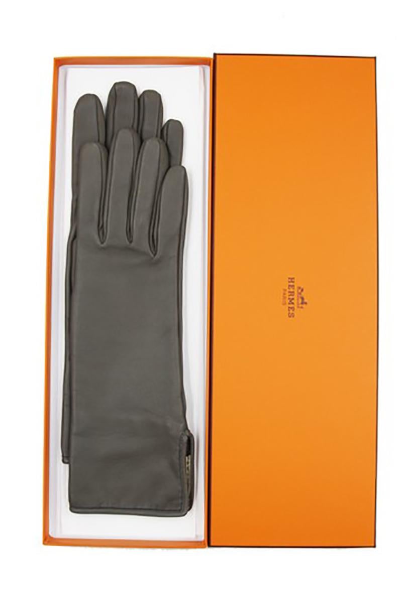 Black Hermès Etoupe Lambskin Gloves For Sale