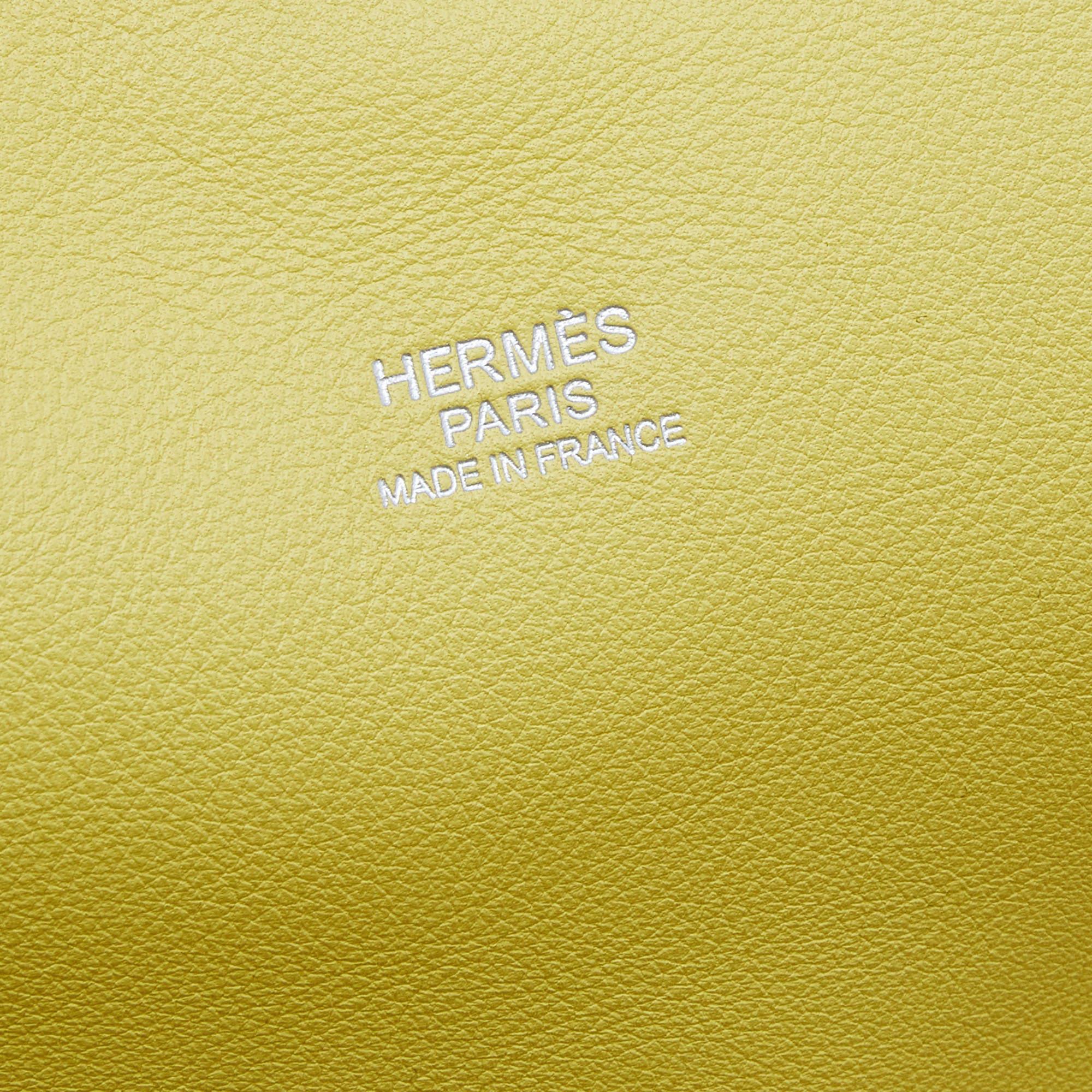 Hermes Etoupe/Lime Swift Leather Palladium Plated Toolbox 33 Bag 10