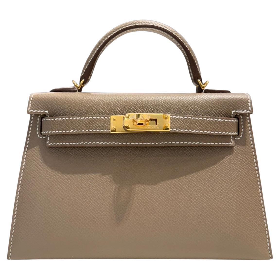 Hermès Etoupe Mini Kelly 20 Sellier Epsom Gold Hardware For Sale