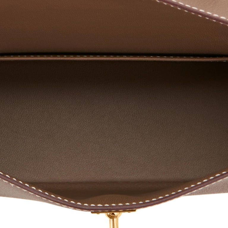 Hermes Etoupe Mini Kelly 20cm Epsom Bag Gold Hardware New in Box For Sale 3