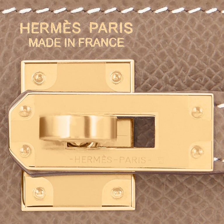 Hermes Etoupe Mini Kelly 20cm Epsom Bag Gold Hardware New in Box For Sale 4