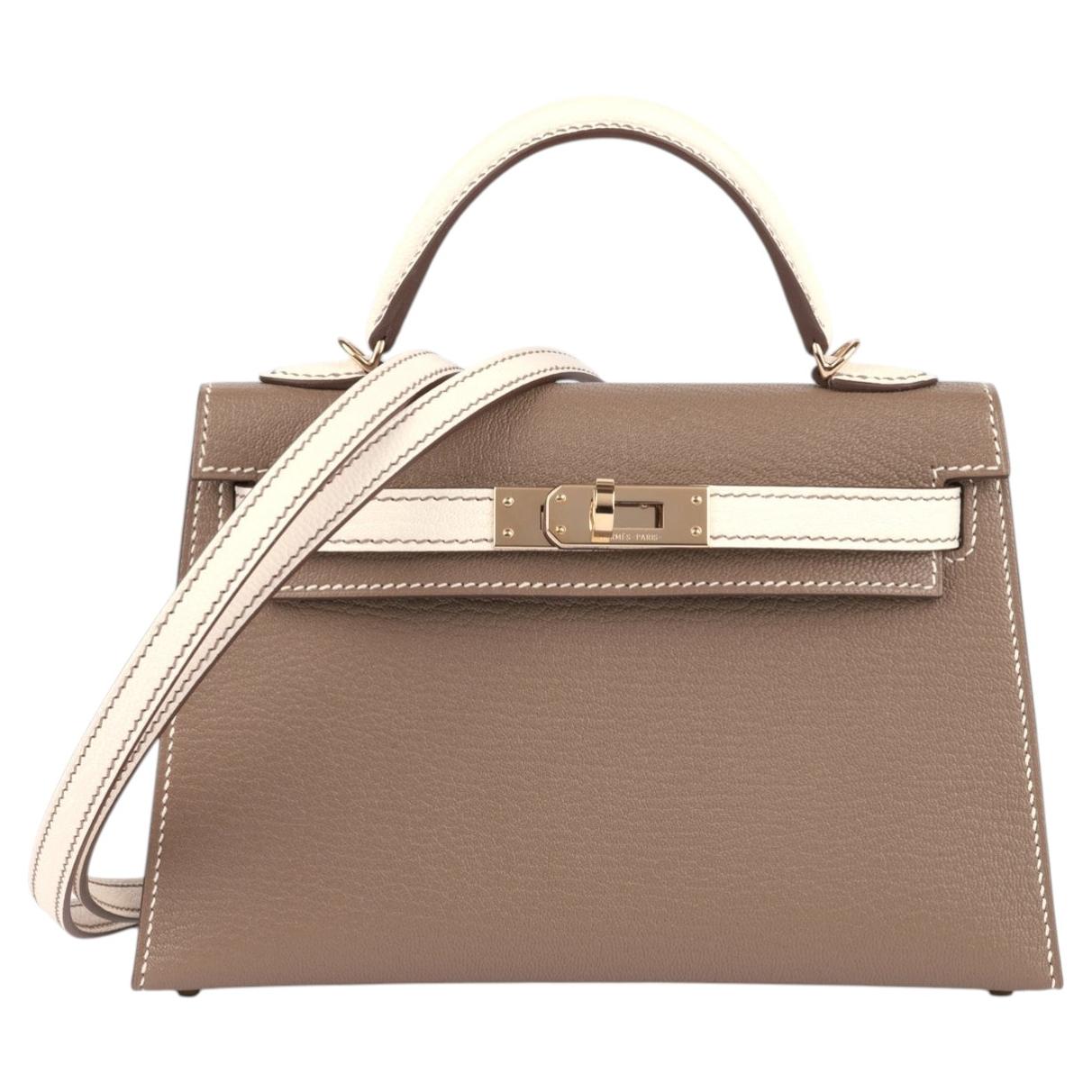 Hermès Etoupe & Nata Chèvre Mysore Leather HSS Kelly 20cm II Sellier For Sale