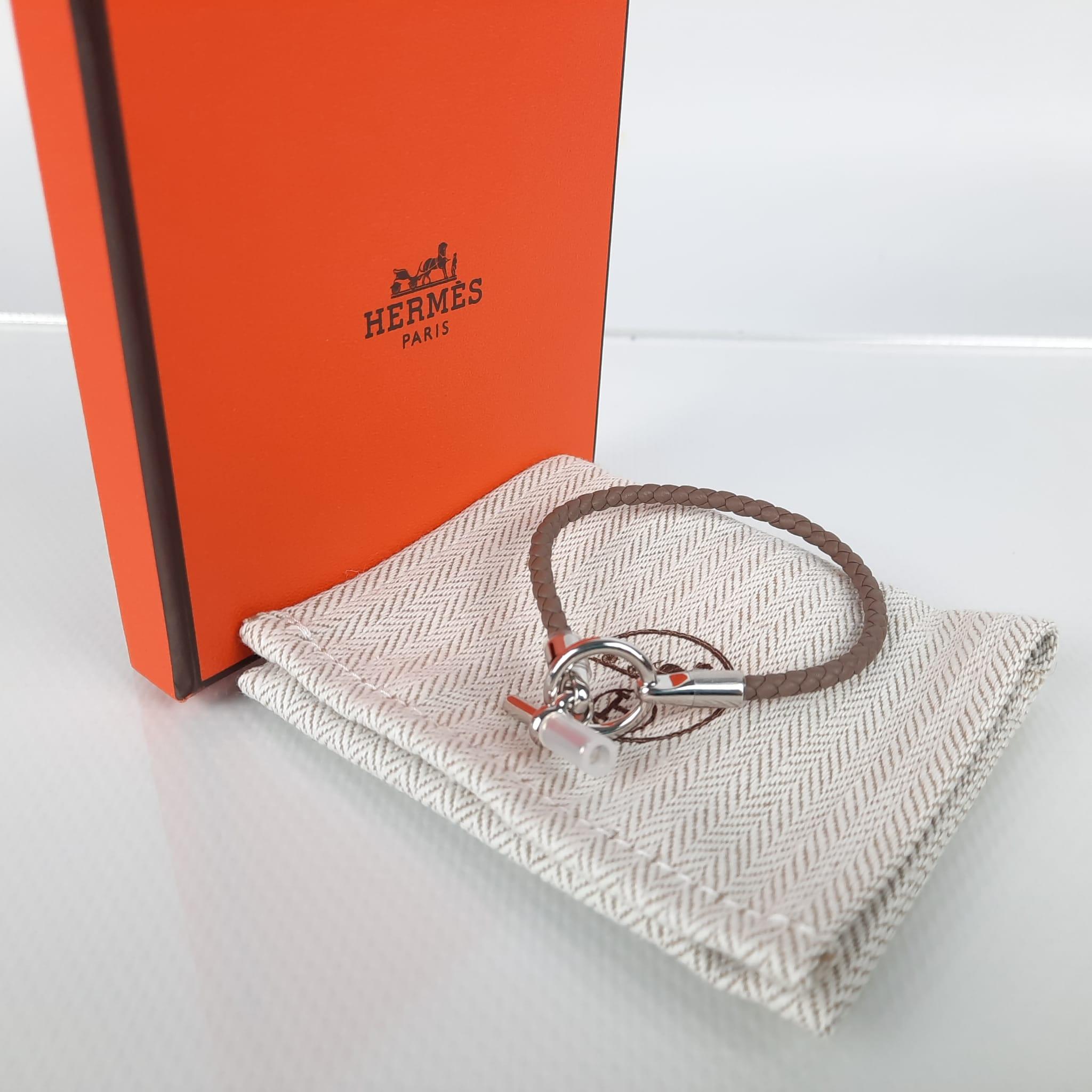Women's Hermes bracelet Glenan  Étoupe palladium hardware Size T1 For Sale