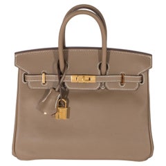 Hermes Etoupe Kelly 25 Epsom Sellier Bag Gold Hardware at 1stDibs