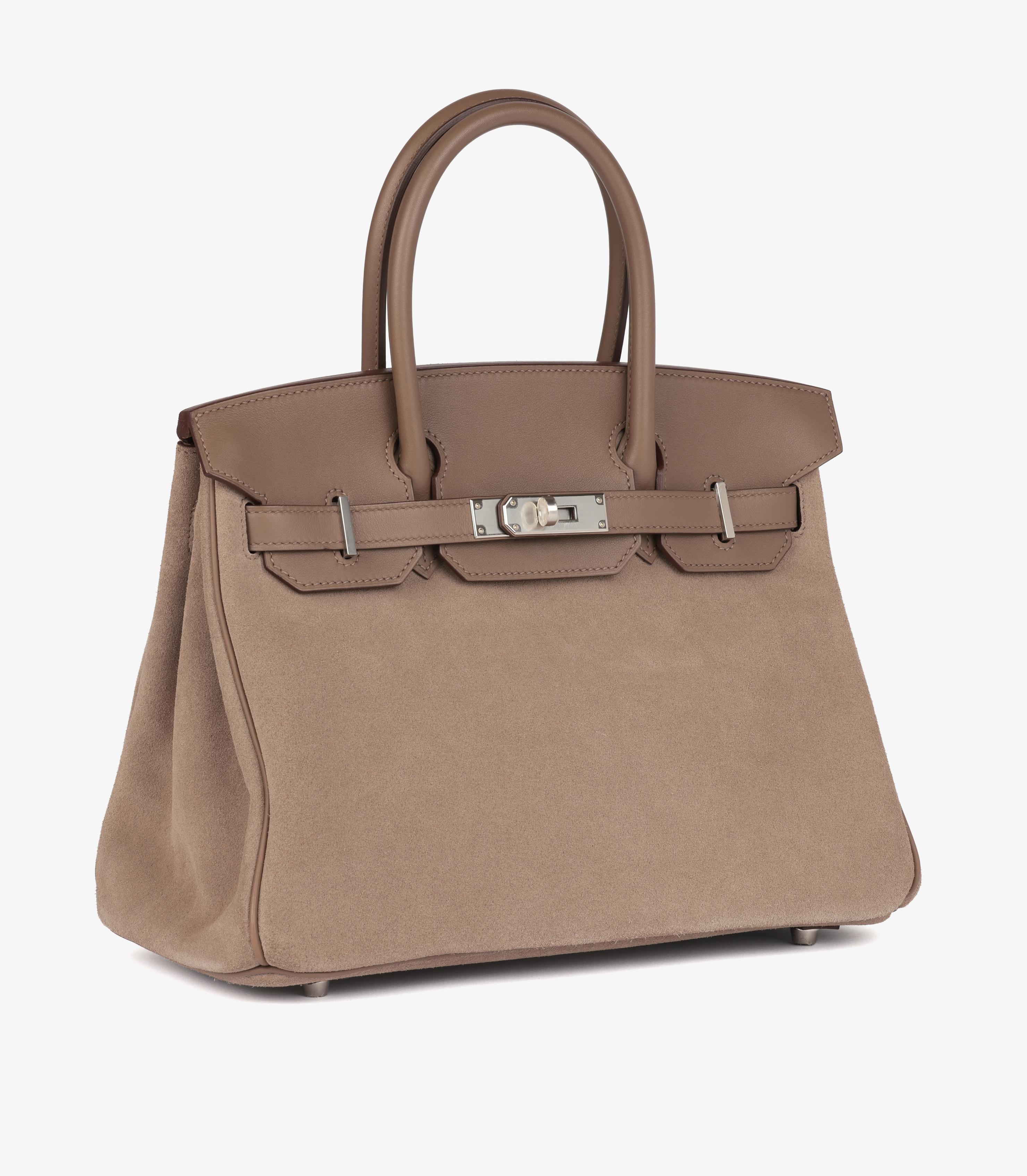 Brown Hermès Etoupe Swift & Gris Caillou Chamois Grizzly Suede Birkin 30cm Retourne