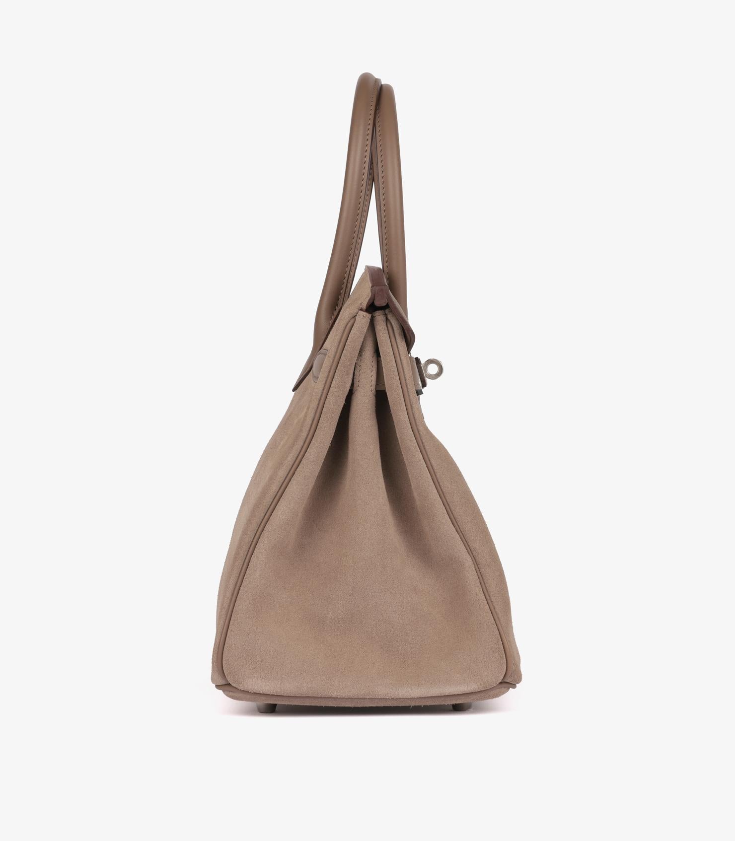 Hermès Etoupe Swift & Gris Caillou Chamois Grizzly Suede Birkin 30cm Retourne In New Condition In Bishop's Stortford, Hertfordshire