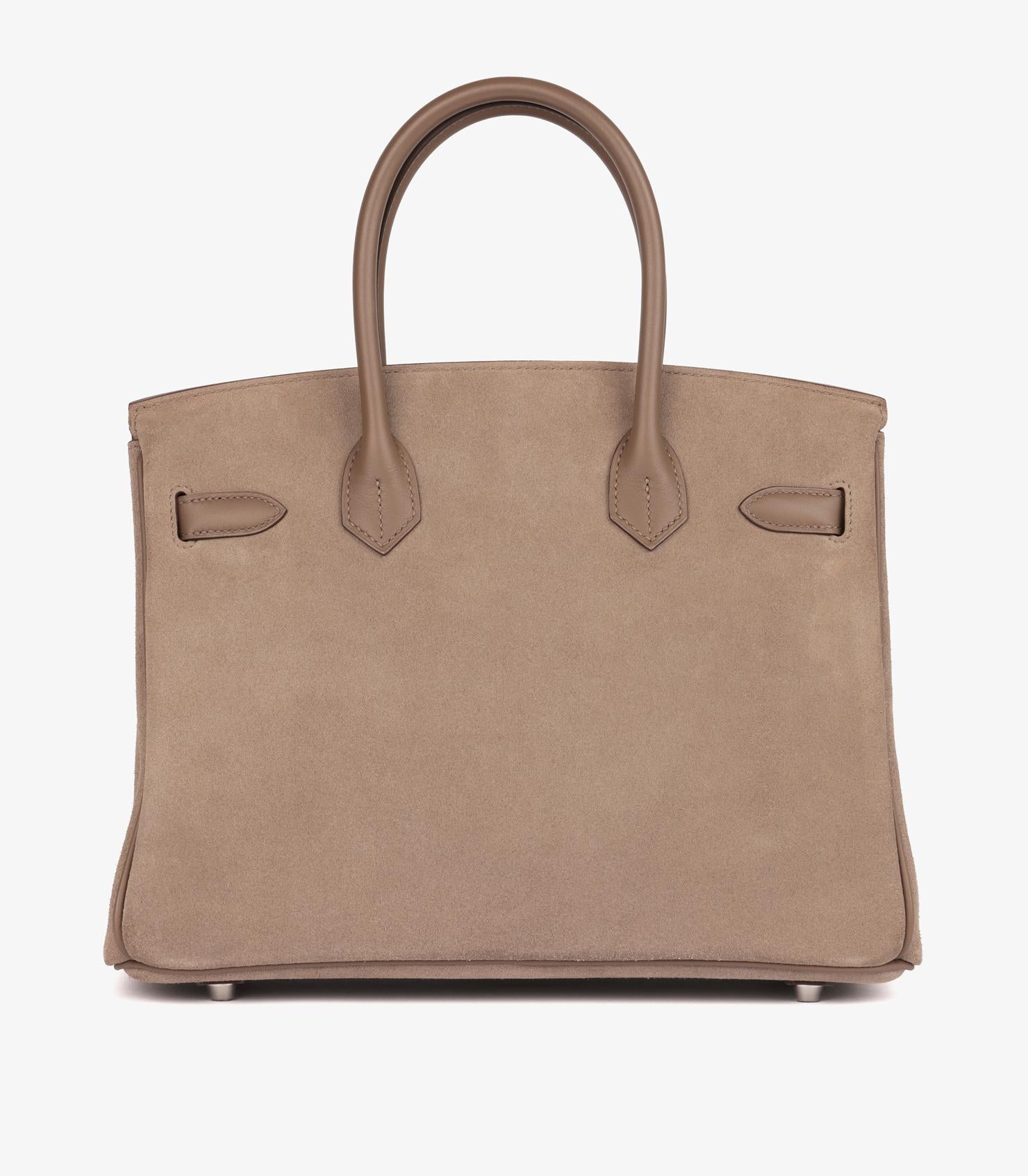 Women's Hermès Etoupe Swift & Gris Caillou Chamois Grizzly Suede Birkin 30cm Retourne