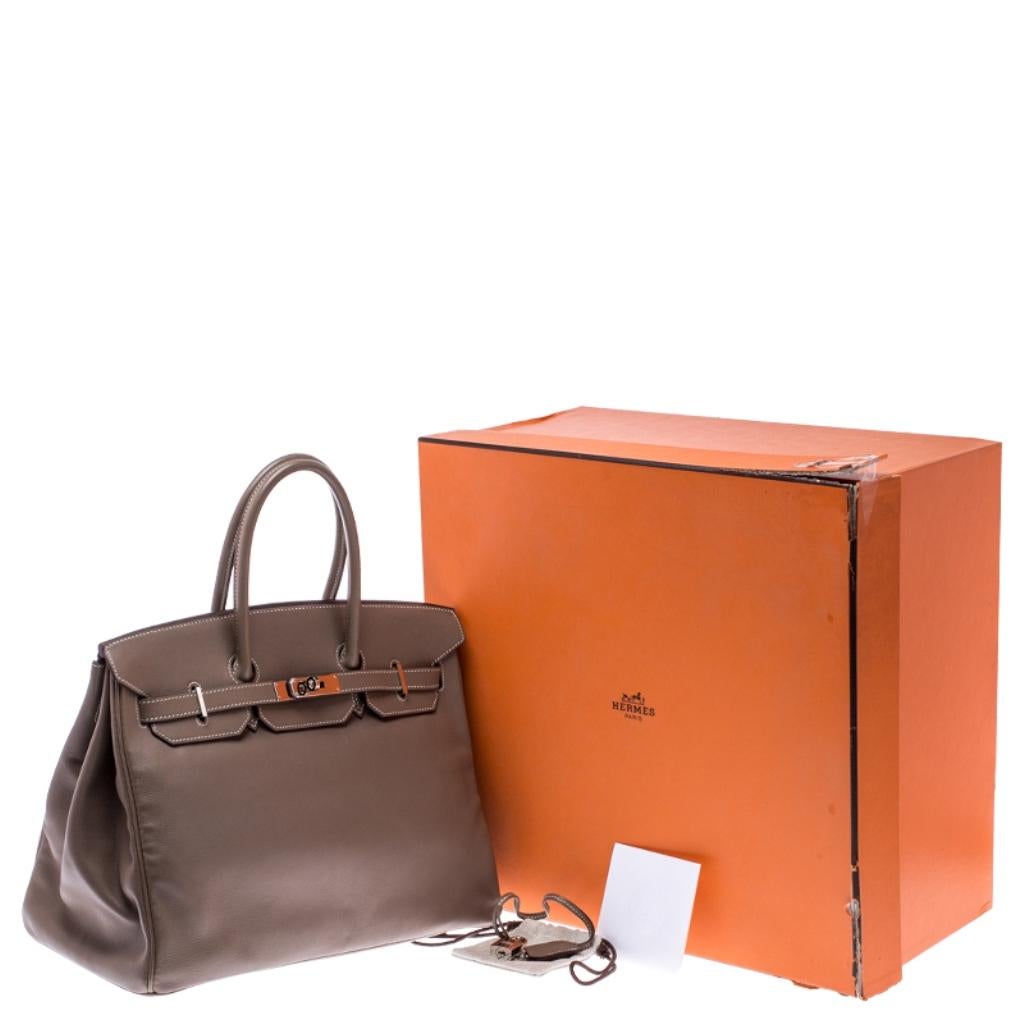 Hermes Etoupe Swift Leather Palladium Hardware Birkin 35 Bag 8