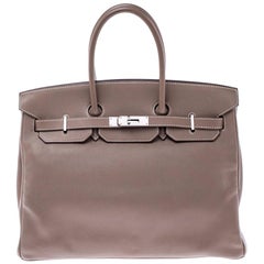 Hermes Etoupe Swift Leather Palladium Hardware Birkin 35 Bag