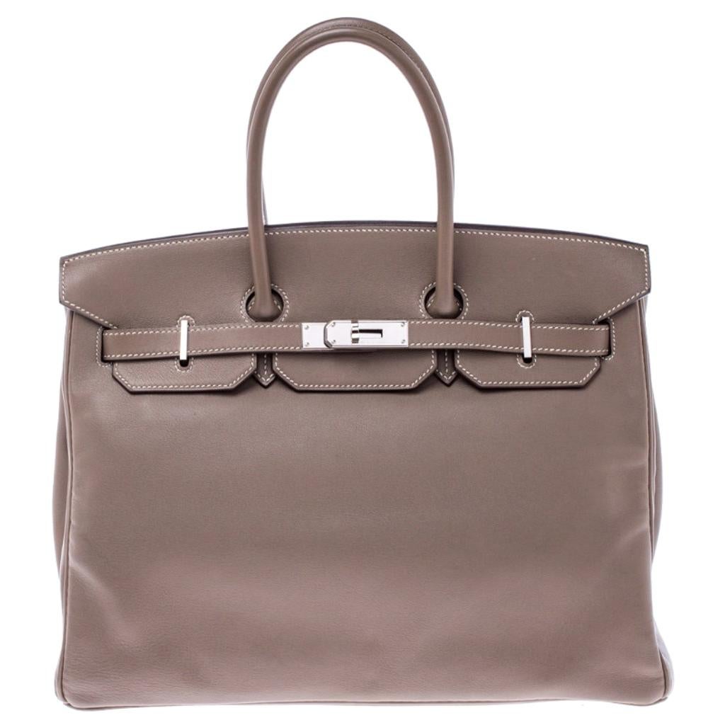 Hermes Etoupe Swift Leather Palladium Hardware Birkin 35 Bag