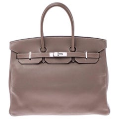 Hermes Etoupe Swift Leather Palladium Hardware Birkin 35 Bag