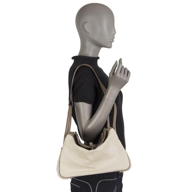 HERMES Etoupe Swift leather & Toile Canvas LINDY 30 Shoulder Bag In Excellent Condition In Zürich, CH