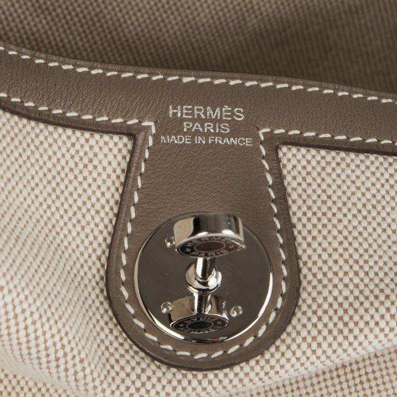 Women's HERMES Etoupe Swift leather & Toile Canvas LINDY 30 Shoulder Bag