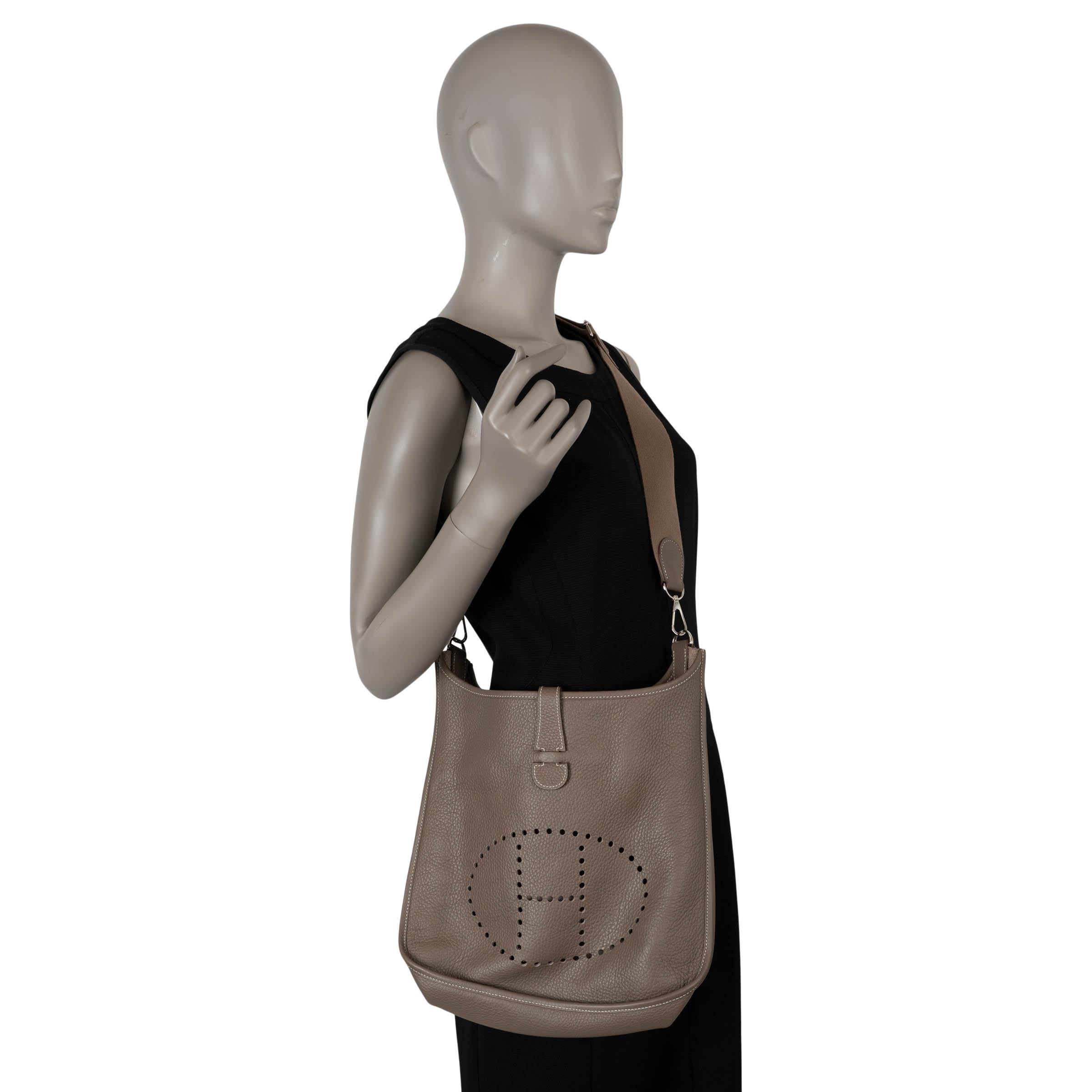 HERMES Etoupe taupe Clemence cuir EVELYNE 33 Sac à bandoulière Phw en vente 5